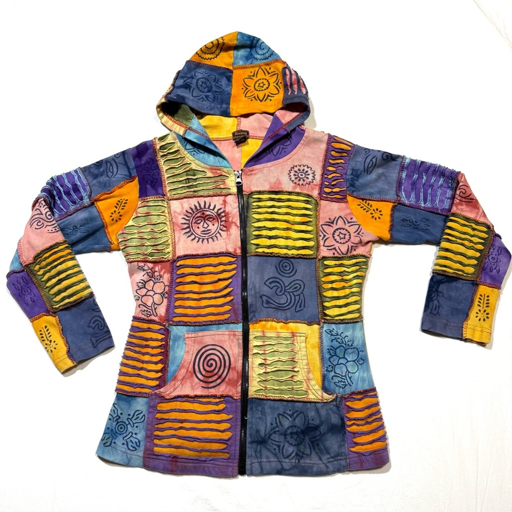 Rising International Patchwork Hippie Hoodie Jack… - image 3